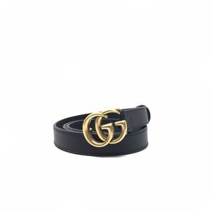 Gucci GG Marmont Thin Belt Black Leather Gold Tone Double G Women Size 75/30